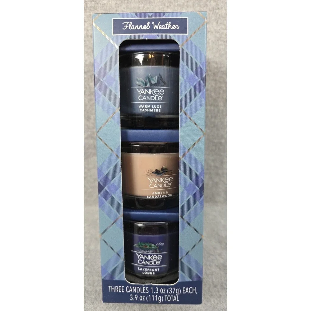 Yankee Candle Flannel Weather Set Three Each 1.3oz‎ Scented Mini Candle Gift NEW